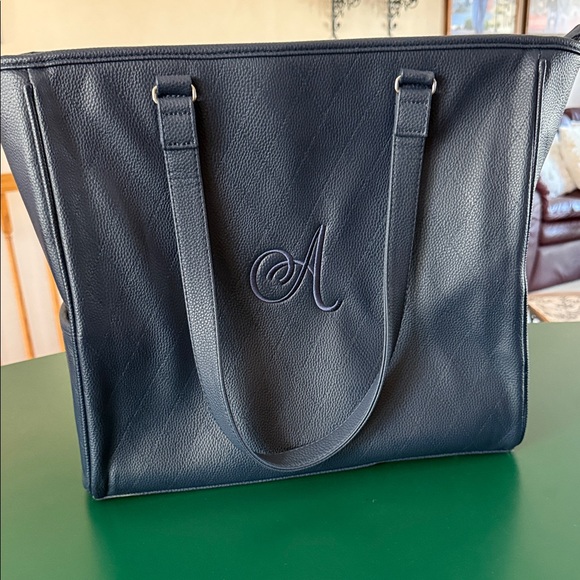 thirty-one Handbags - thirty-one Navy Pebbled Leather Tote with Monogram A